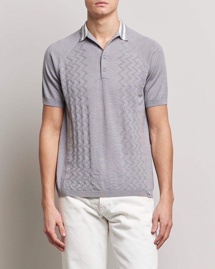 Hombres | Polos | Peregrine | Textured Wool Short Sleeve Poloshirt Light Grey