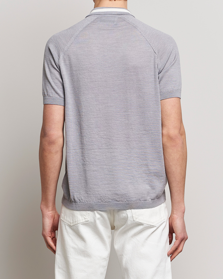 Hombres | Polos | Peregrine | Textured Wool Short Sleeve Poloshirt Light Grey