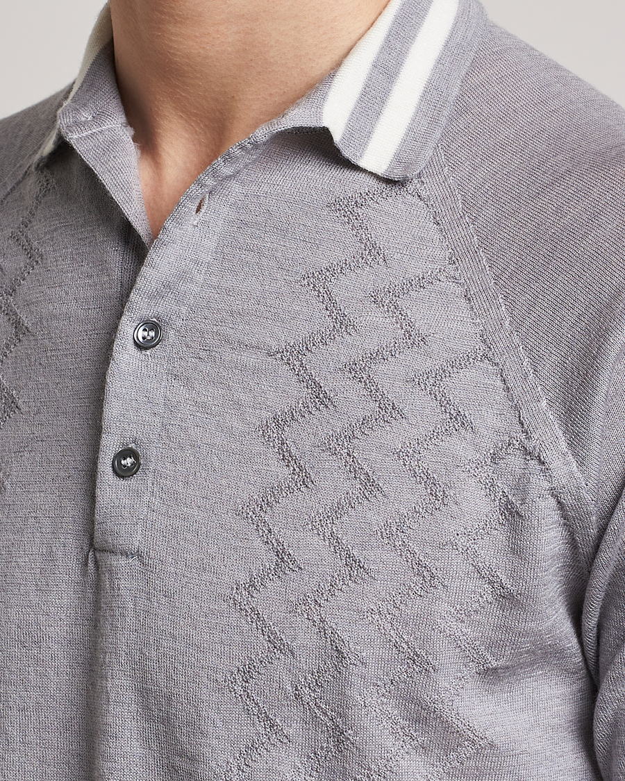 Hombres | Polos | Peregrine | Textured Wool Short Sleeve Poloshirt Light Grey