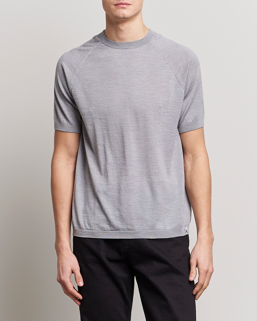 Hombres | Camisetas | Peregrine | Knitted Wool T-Shirt Light Grey