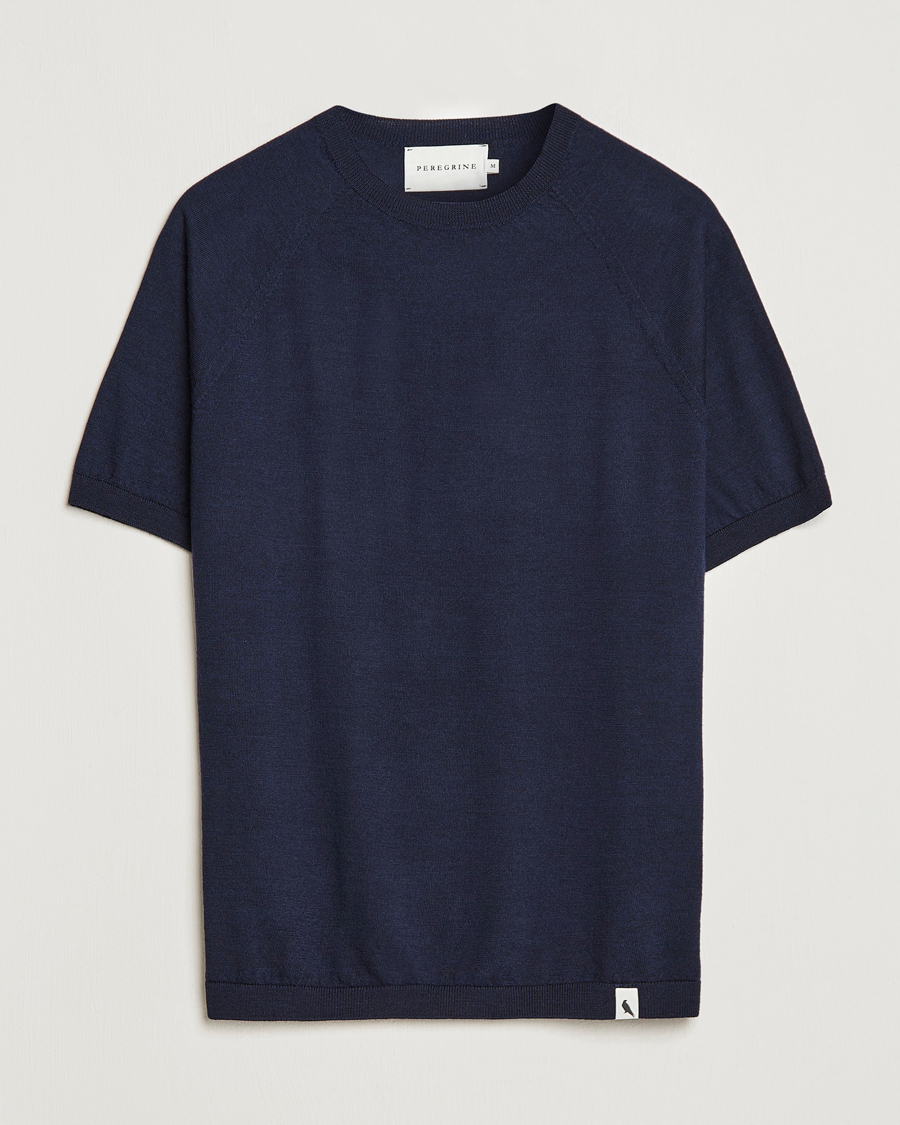 Hombres | Camisetas | Peregrine | Knitted Wool T-Shirt Navy