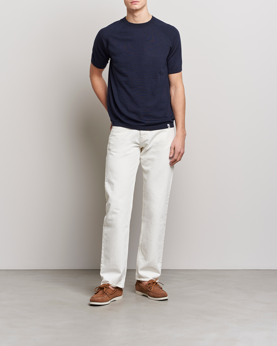 Hombres | Camisetas | Peregrine | Knitted Wool T-Shirt Navy
