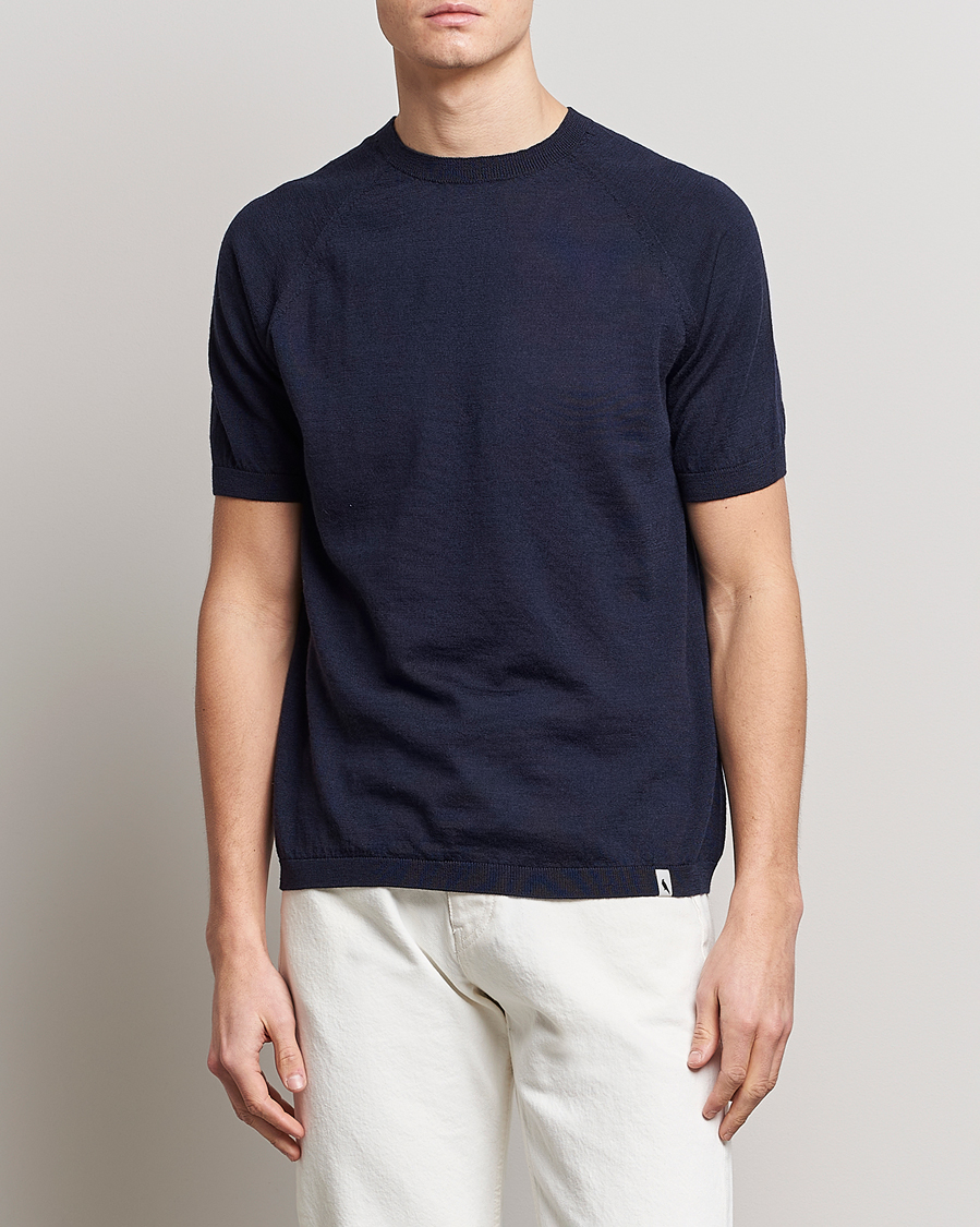 Hombres | Camisetas | Peregrine | Knitted Wool T-Shirt Navy