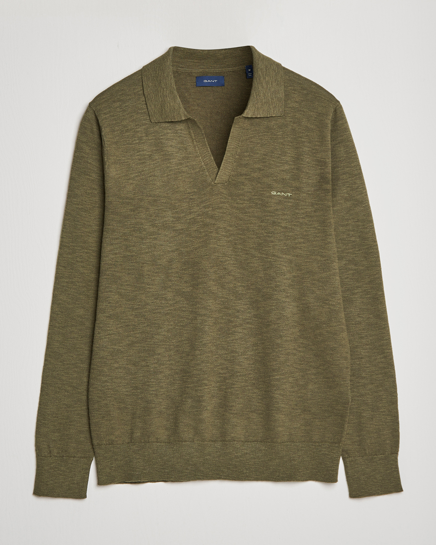 Hombres | Jerséis y prendas de punto | GANT | Cotton/Linen Knitted Polo Racing Green