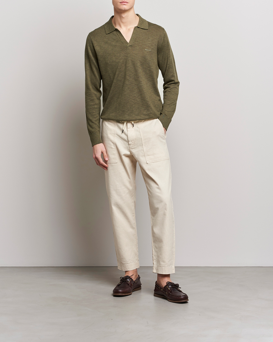 Hombres | Jerséis y prendas de punto | GANT | Cotton/Linen Knitted Polo Racing Green