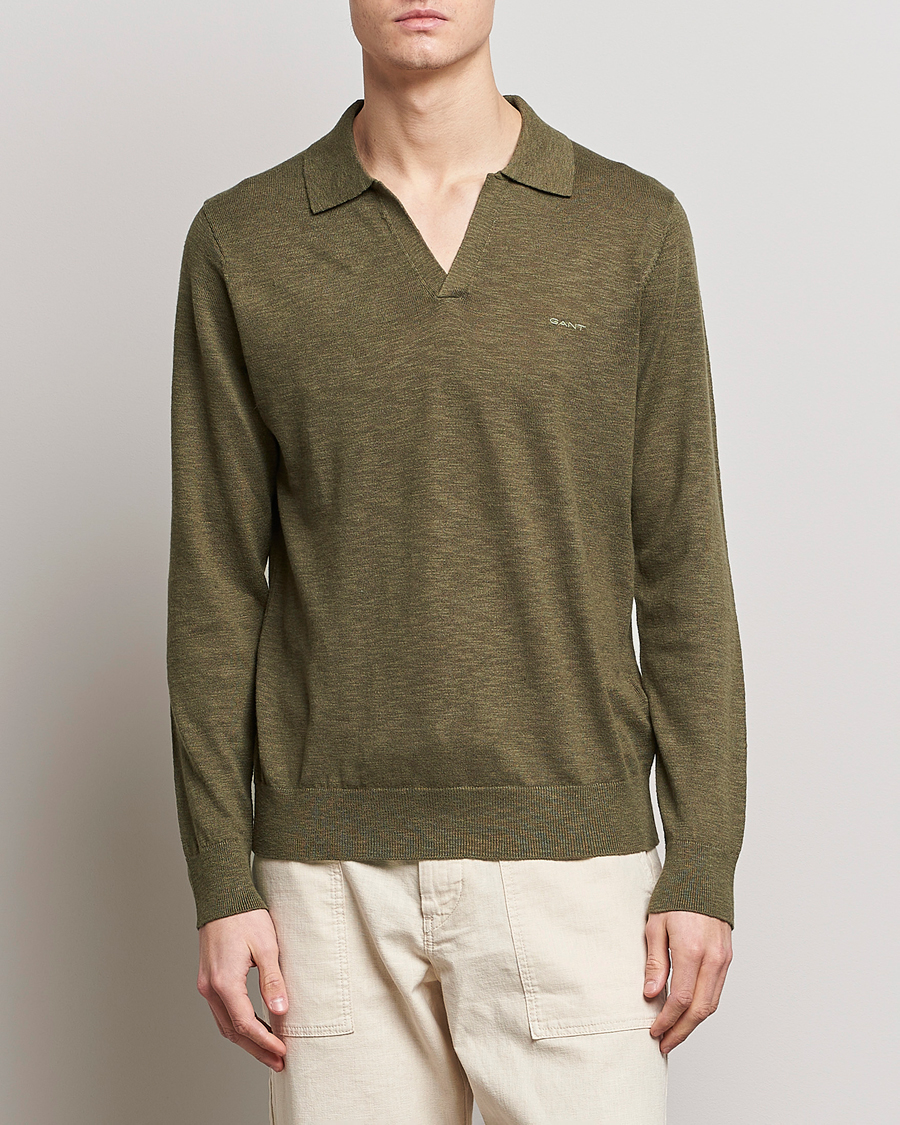 Hombres | Jerséis y prendas de punto | GANT | Cotton/Linen Knitted Polo Racing Green