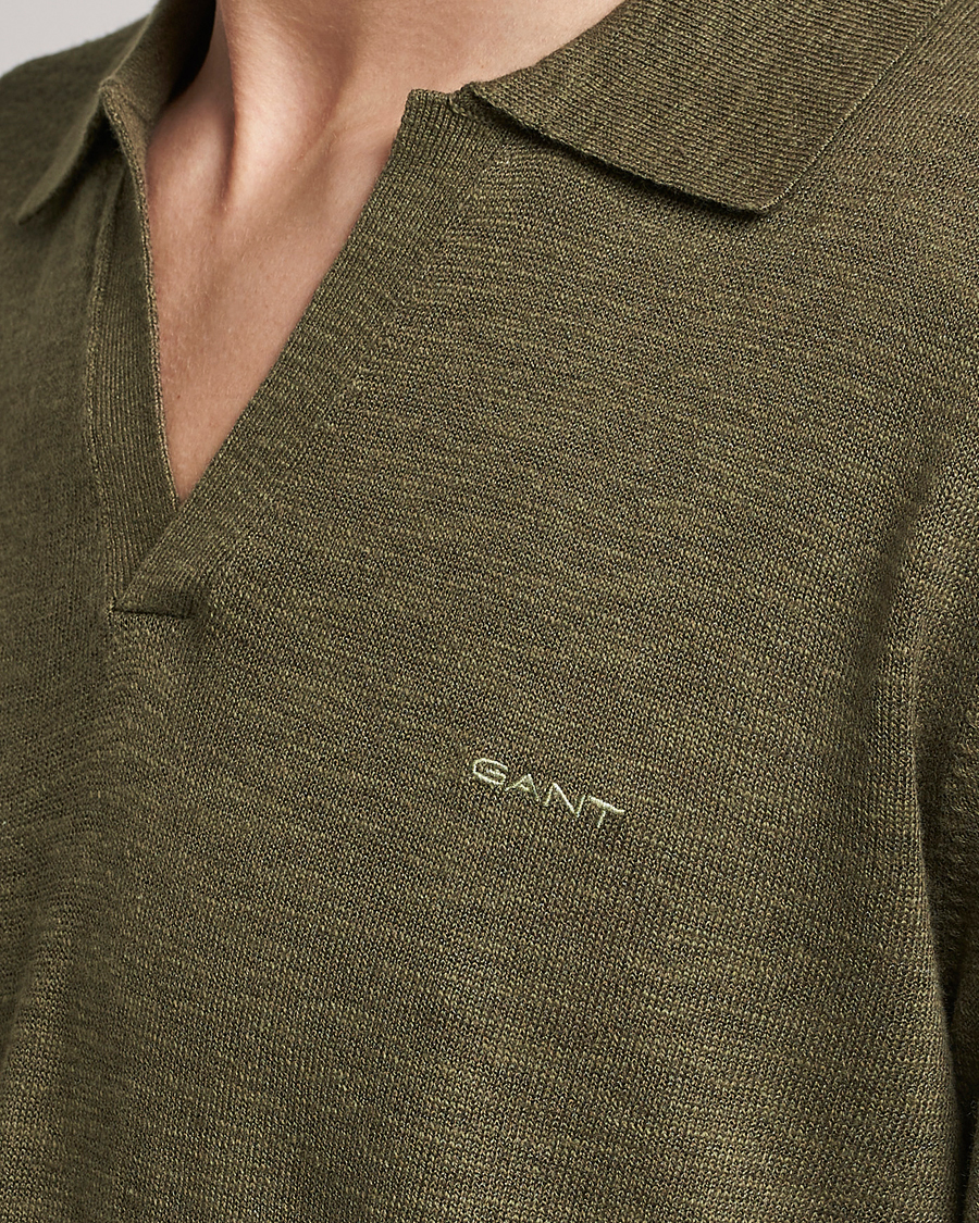 Hombres | Jerséis y prendas de punto | GANT | Cotton/Linen Knitted Polo Racing Green