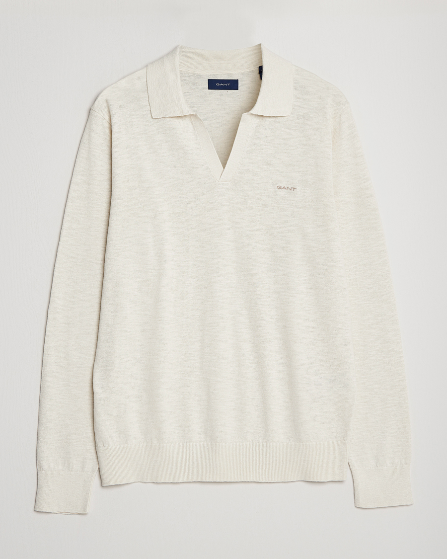 Hombres | Jerséis y prendas de punto | GANT | Cotton/Linen Knitted Polo Putty