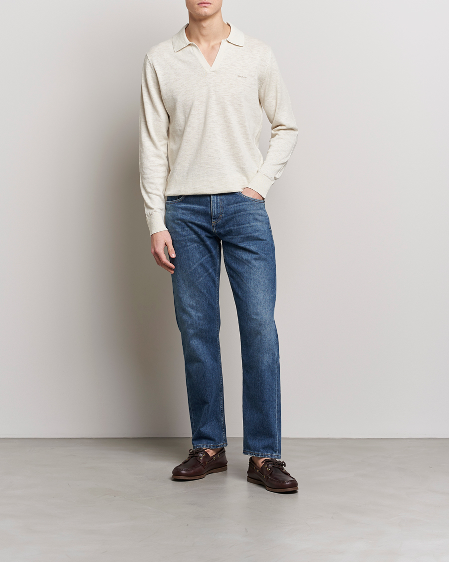 Hombres | Jerséis y prendas de punto | GANT | Cotton/Linen Knitted Polo Putty