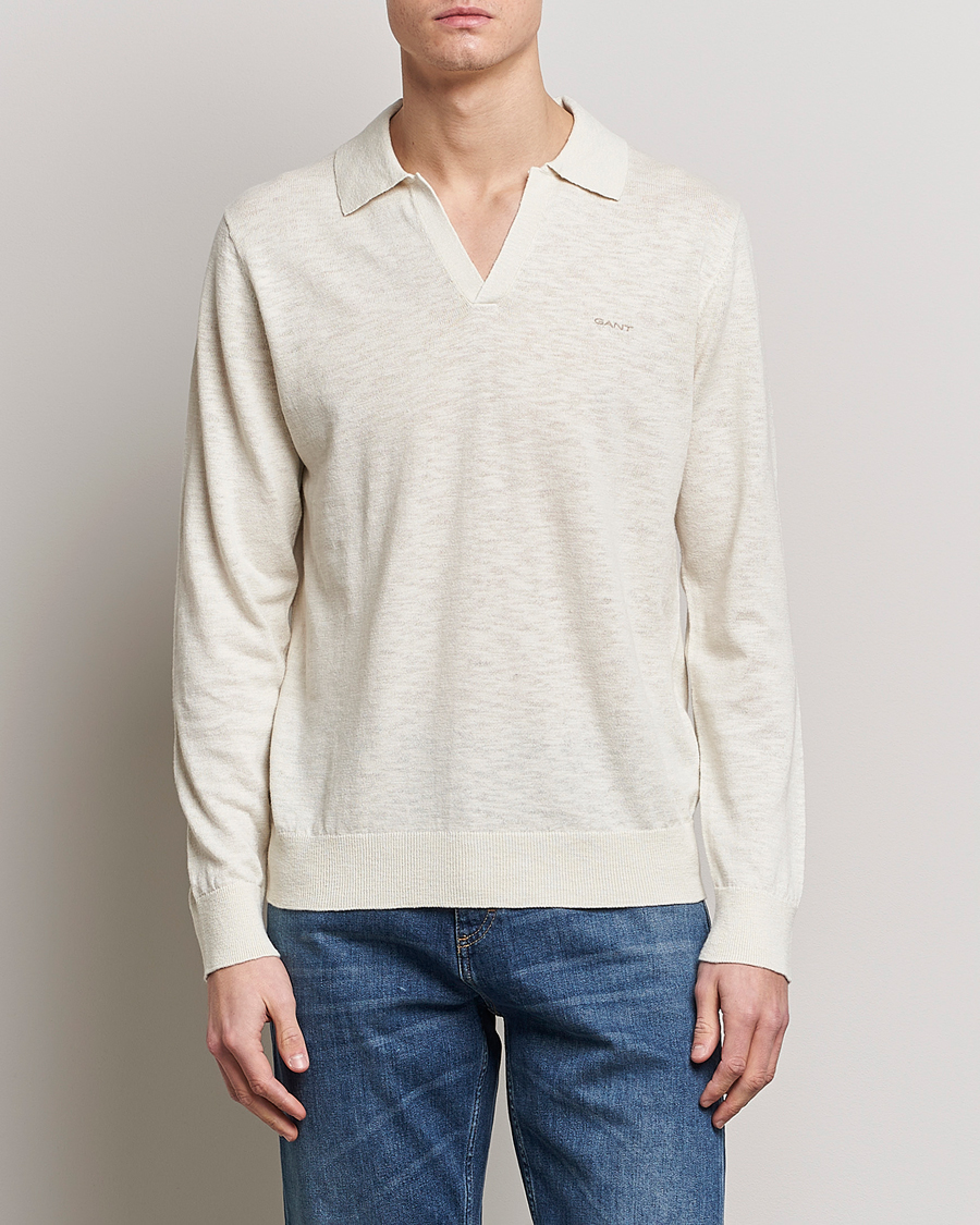 Hombres | Jerséis y prendas de punto | GANT | Cotton/Linen Knitted Polo Putty