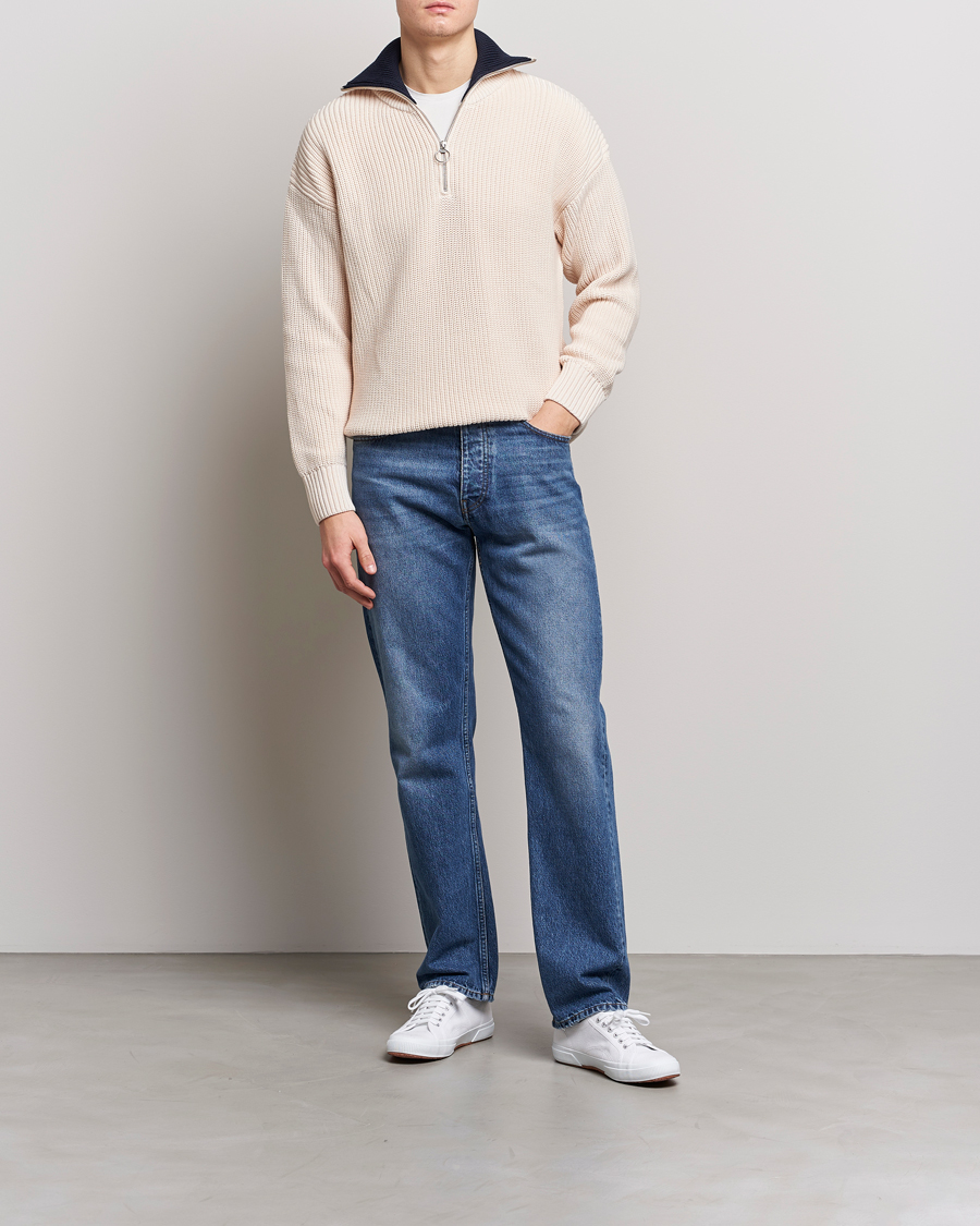 Hombres | Jerséis y prendas de punto | GANT | Chunky Ribbed Knitted Half-Zip Linen White