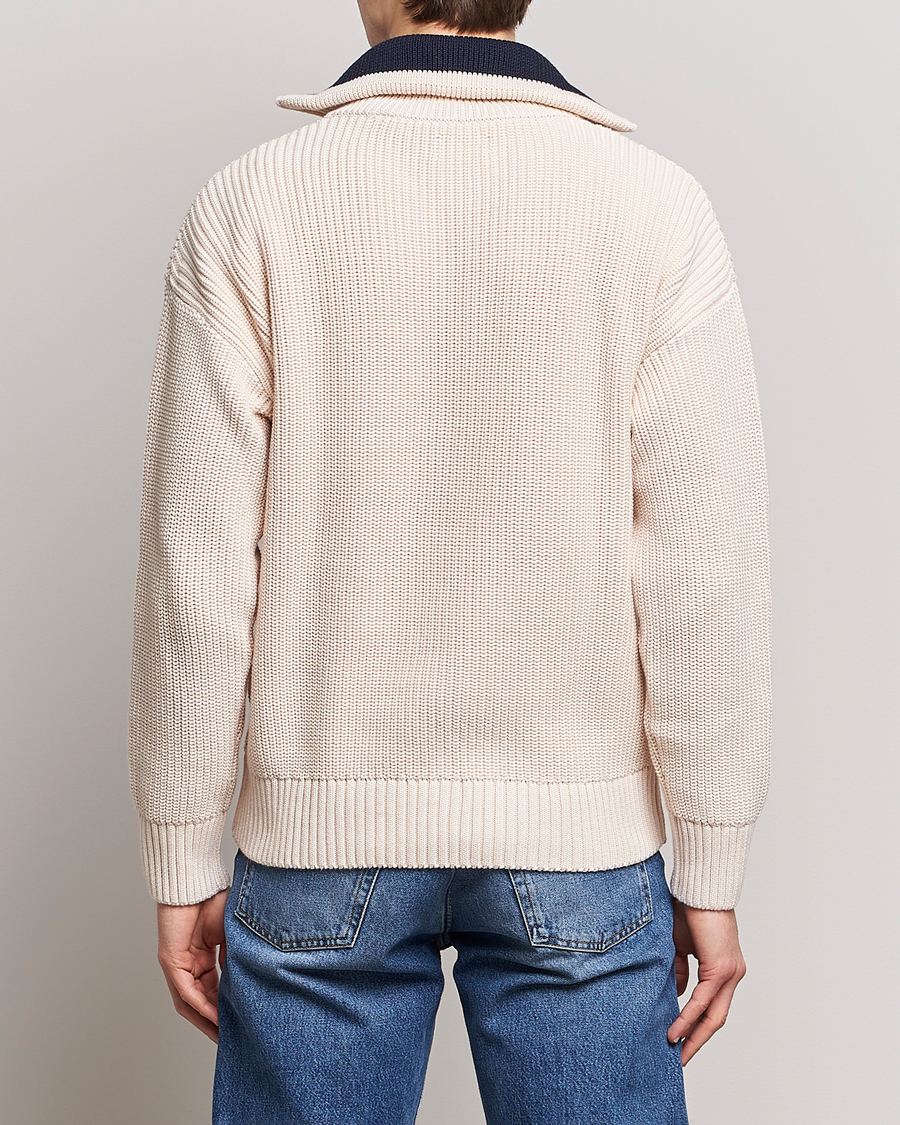 Hombres | Jerséis y prendas de punto | GANT | Chunky Ribbed Knitted Half-Zip Linen White