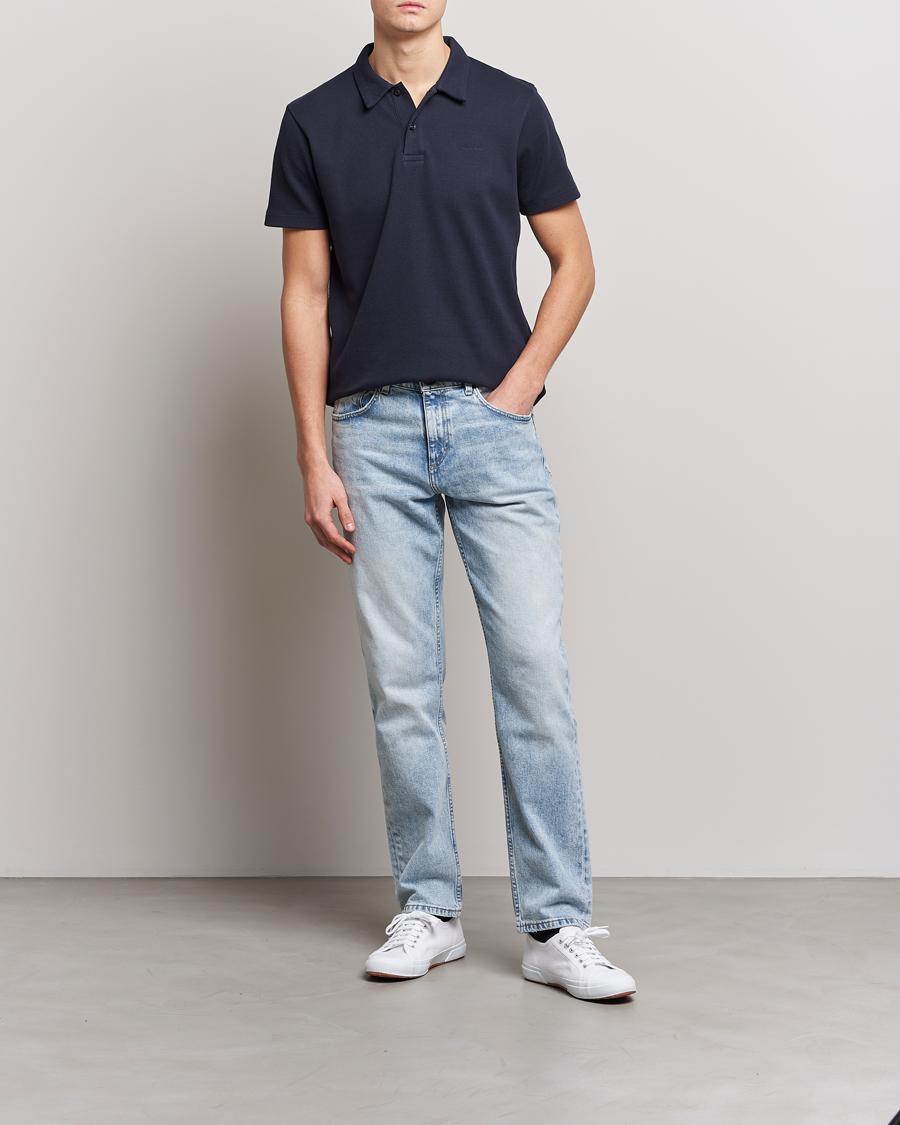 Hombres | Polos | GANT | Waffle Textured Polo Evening Blue