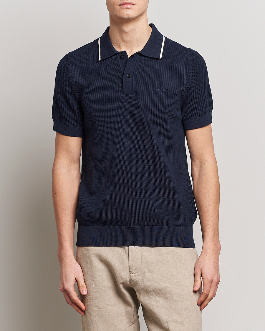 Hombres | Polos | GANT | Cotton Knitted Polo Evening Blue