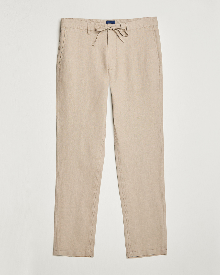 Hombres | Pantalones | GANT | Relaxed Linen Drawstring Pants Concrete Beige