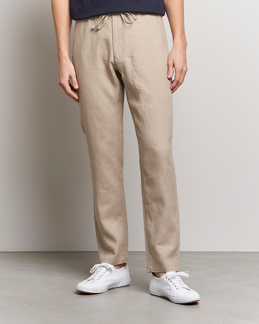 Hombres | Pantalones | GANT | Relaxed Linen Drawstring Pants Concrete Beige