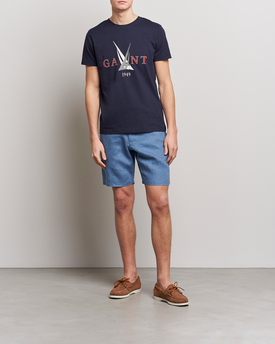 Hombres | Pantalones cortos | GANT | Relaxed Linen Drawstring Shorts Salty Sea Blue
