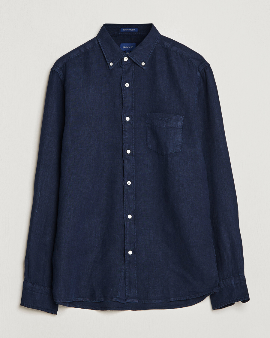 Hombres | Camisas | GANT | Regular Fit Garment Dyed Linen Shirt Marine