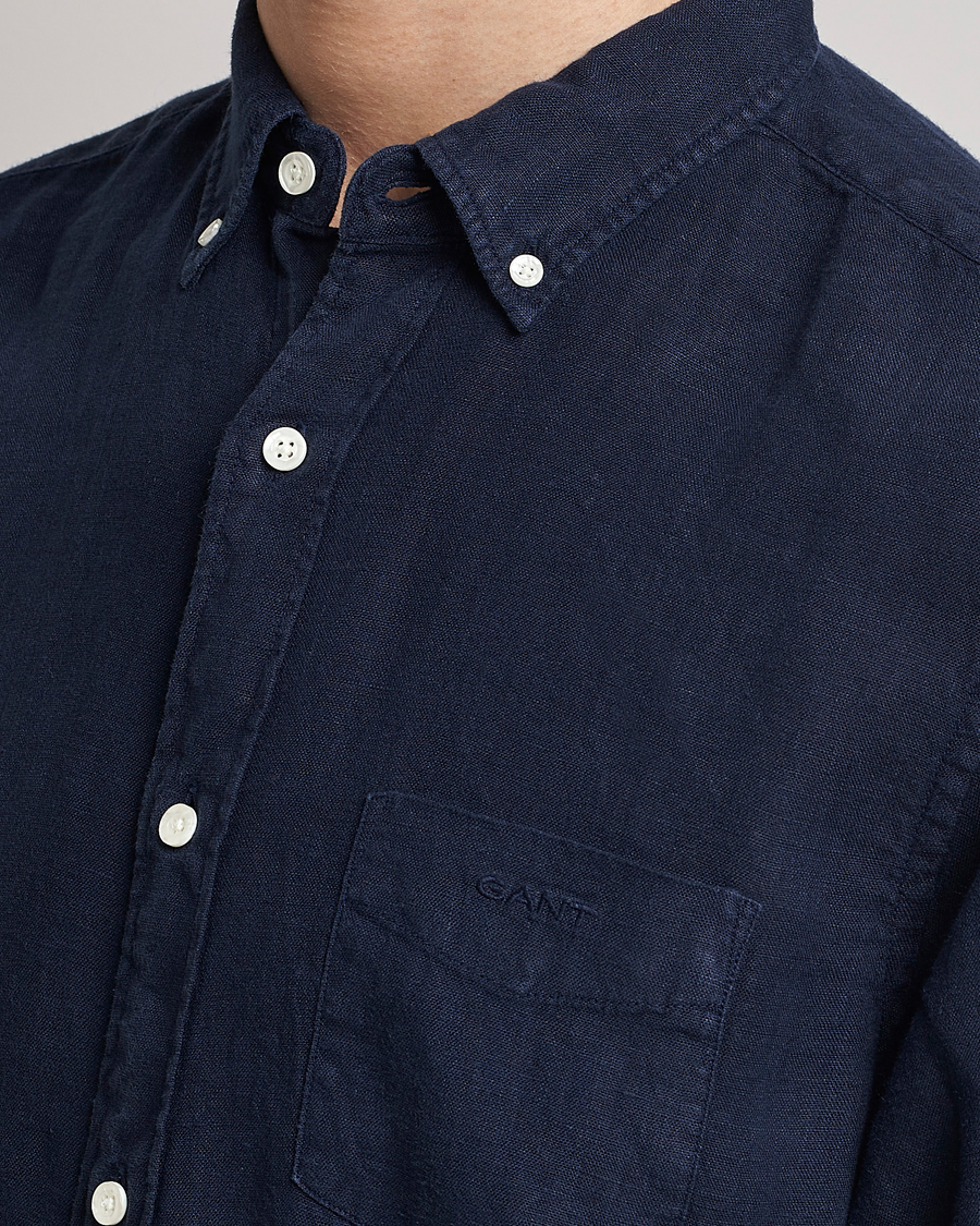 Hombres | Camisas | GANT | Regular Fit Garment Dyed Linen Shirt Marine