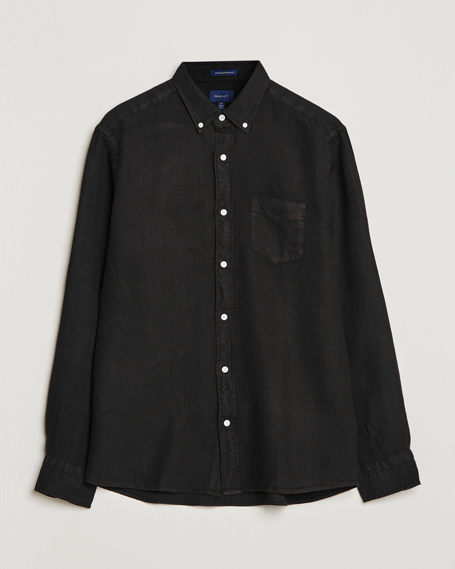 Hombres | Camisas | GANT | Regular Fit Garment Dyed Linen Shirt Black
