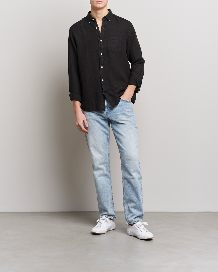 Hombres | Camisas | GANT | Regular Fit Garment Dyed Linen Shirt Black