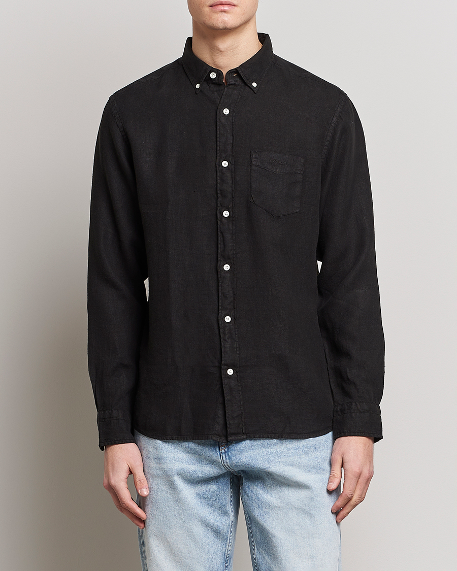 Hombres | Camisas | GANT | Regular Fit Garment Dyed Linen Shirt Black