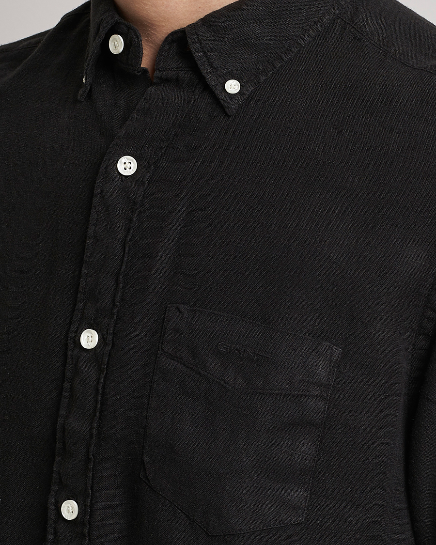 Hombres | Camisas | GANT | Regular Fit Garment Dyed Linen Shirt Black