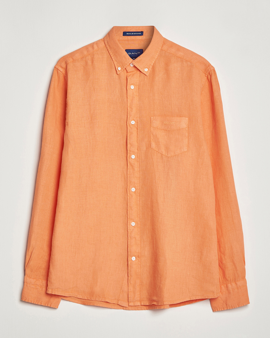 Hombres | Camisas | GANT | Regular Fit Garment Dyed Linen Shirt Apricot Orange