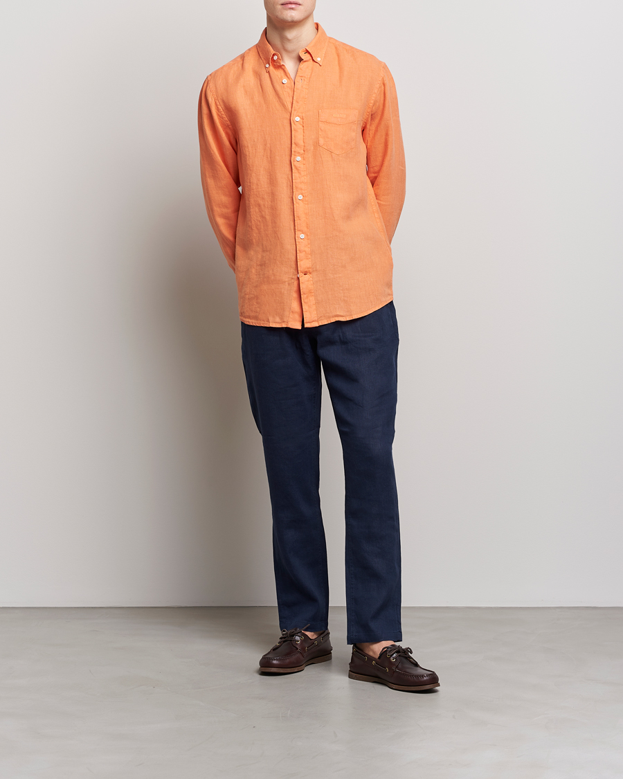 Hombres | Camisas | GANT | Regular Fit Garment Dyed Linen Shirt Apricot Orange