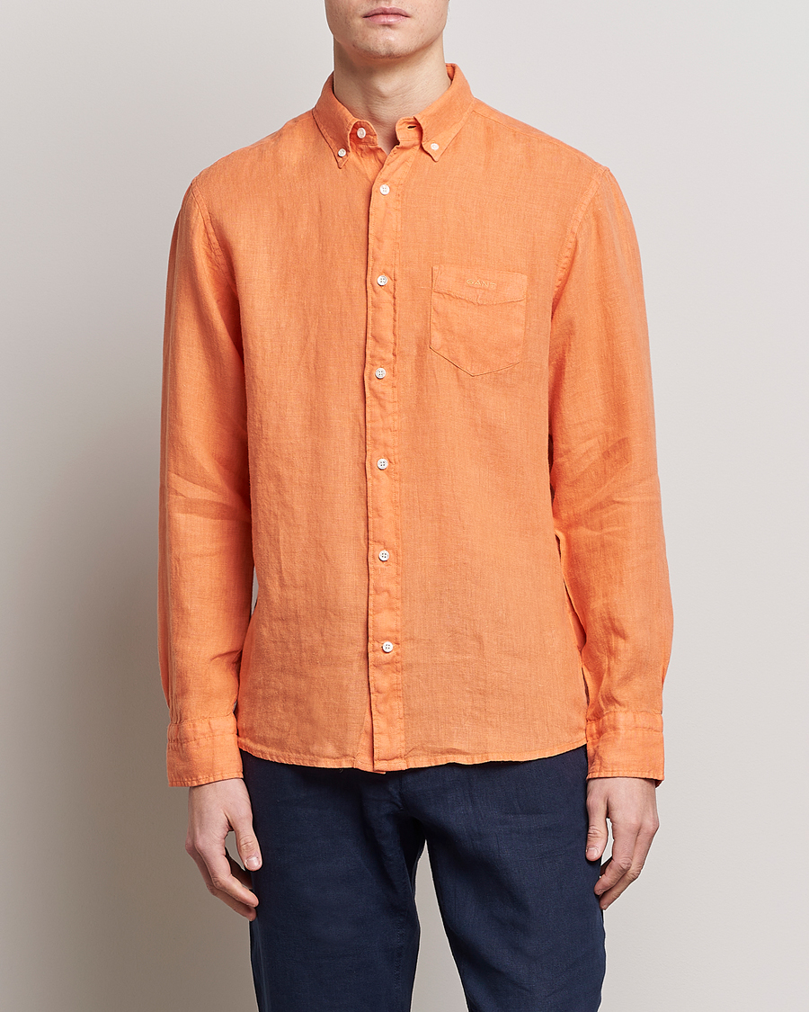 Hombres | Camisas | GANT | Regular Fit Garment Dyed Linen Shirt Apricot Orange