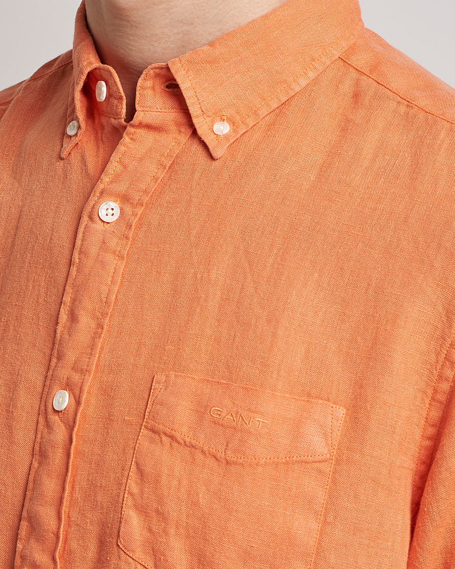 Hombres | Camisas | GANT | Regular Fit Garment Dyed Linen Shirt Apricot Orange