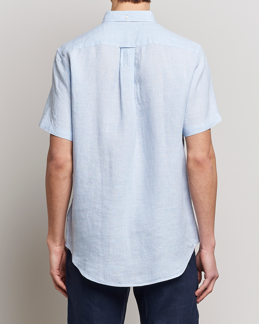Hombres | Camisas | GANT | Regular Fit Striped Linen Short Sleeve Shirt Capri Blue