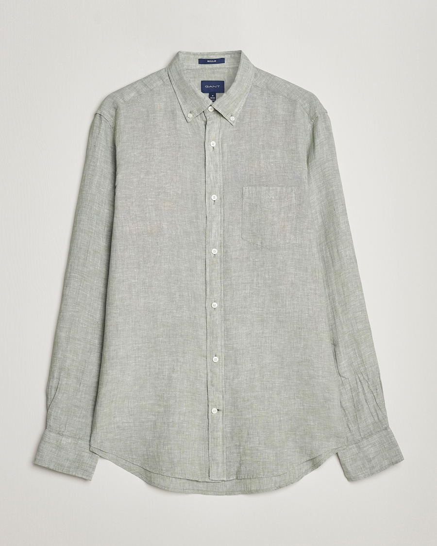 Hombres | Camisas | GANT | Regular Fit Linen Shirt Calamata Green