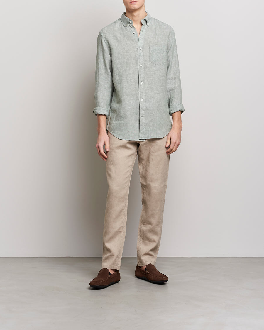 Hombres | Camisas | GANT | Regular Fit Linen Shirt Calamata Green