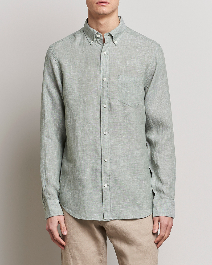Hombres | Camisas | GANT | Regular Fit Linen Shirt Calamata Green