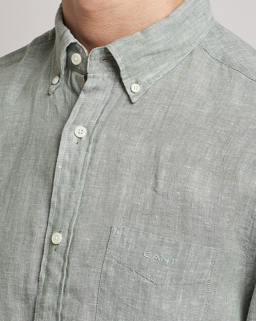 Hombres | Camisas | GANT | Regular Fit Linen Shirt Calamata Green