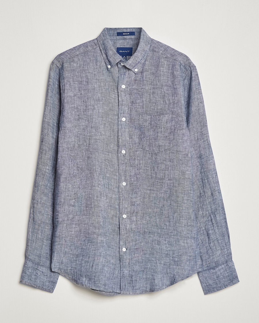Hombres | Camisas | GANT | Regular Fit Linen Shirt Marine