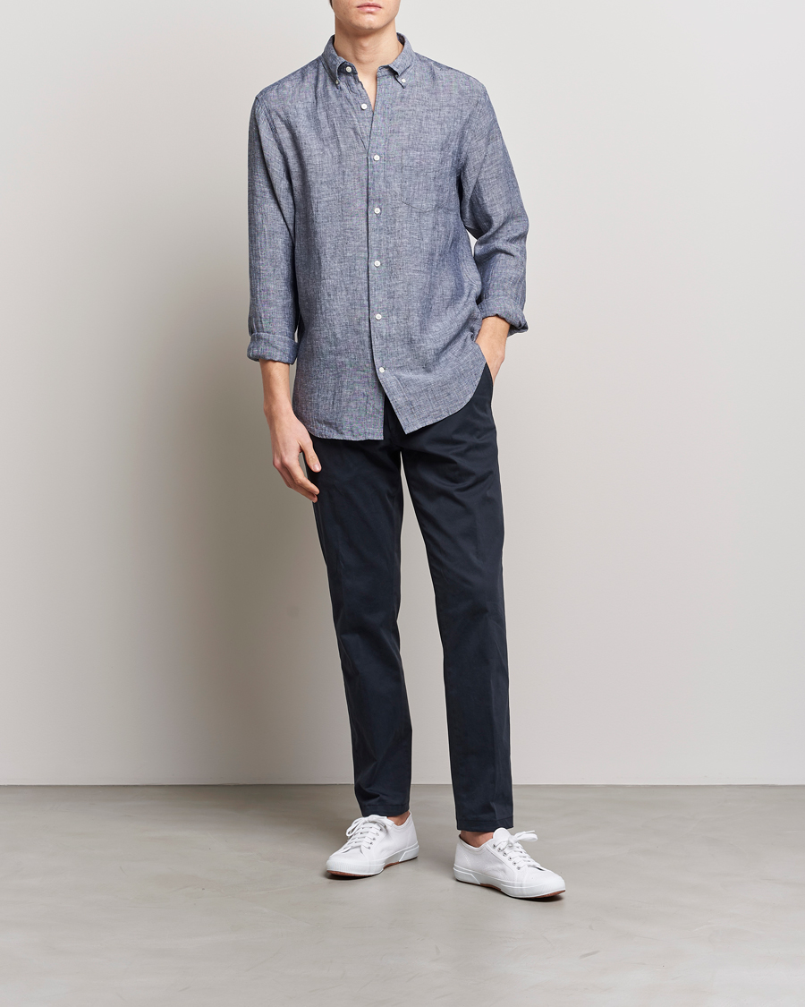Hombres | Camisas | GANT | Regular Fit Linen Shirt Marine