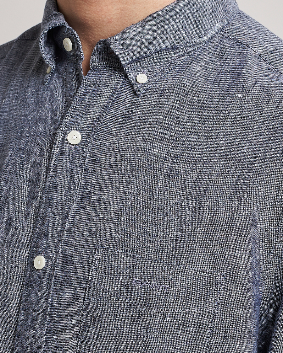 Hombres | Camisas | GANT | Regular Fit Linen Shirt Marine