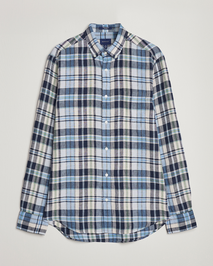 Hombres | Camisas | GANT | Regular Fit Linen Madras Checked Shirt Marine Multi