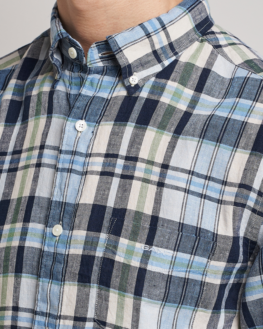 Hombres | Camisas | GANT | Regular Fit Linen Madras Checked Shirt Marine Multi