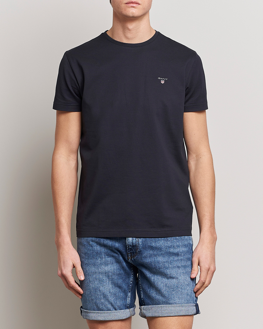 Hombres | Camisetas | GANT | Cotton Pique Crew Neck T-Shirt Black