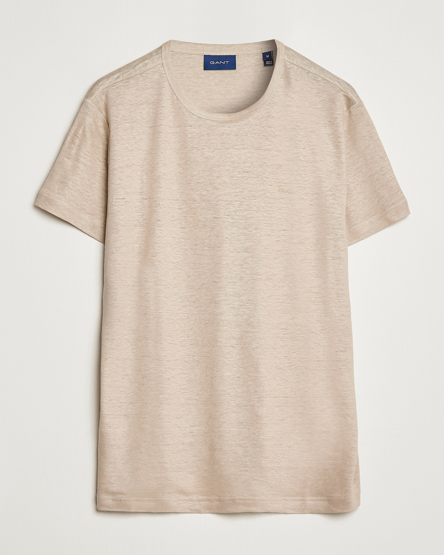 Hombres | Camisetas | GANT | Cotton/Linen Crew Neck T-Shirt Khaki Beige