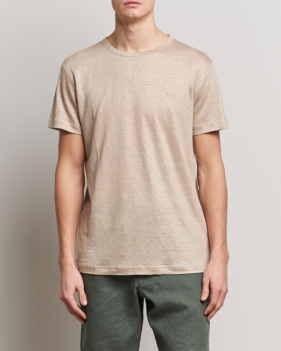 Hombres | Camisetas | GANT | Cotton/Linen Crew Neck T-Shirt Khaki Beige