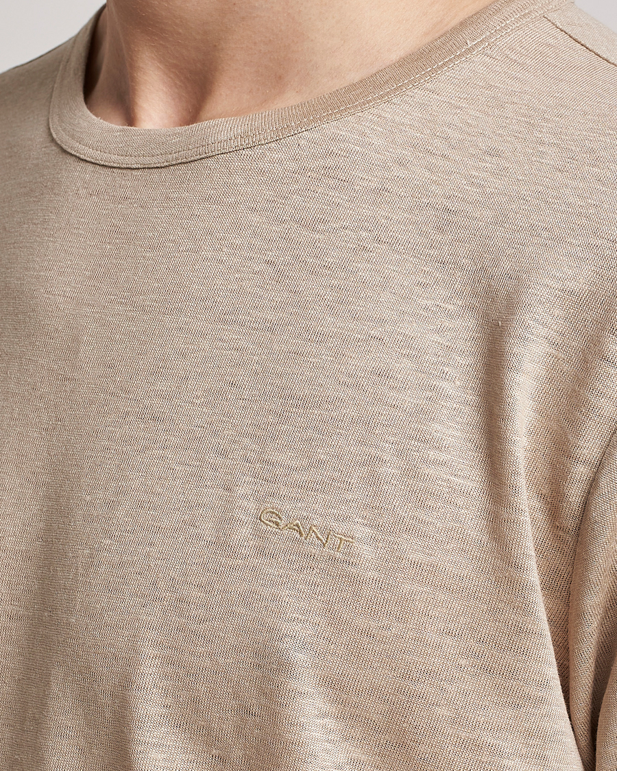 Hombres | Camisetas | GANT | Cotton/Linen Crew Neck T-Shirt Khaki Beige
