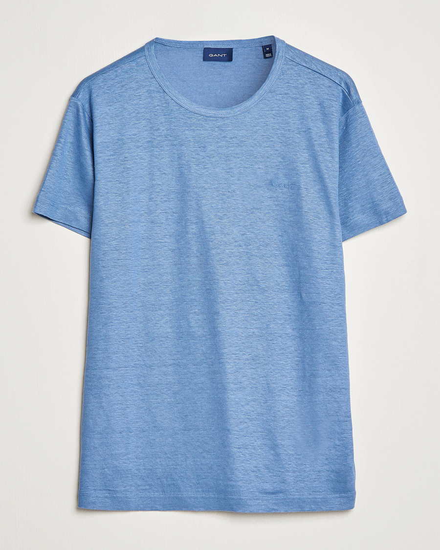 Hombres | Camisetas | GANT | Cotton/Linen Crew Neck T-Shirt Salty Sea Blue