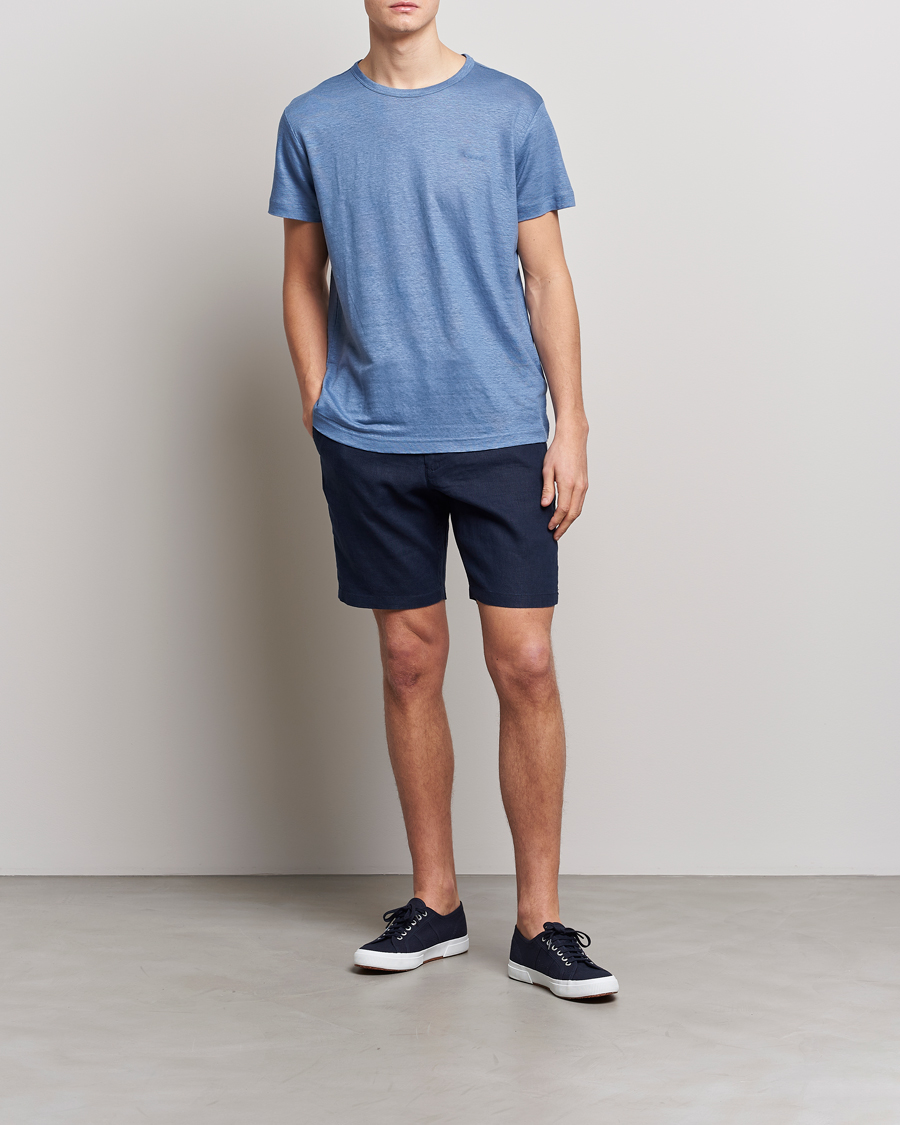 Hombres | Camisetas | GANT | Cotton/Linen Crew Neck T-Shirt Salty Sea Blue