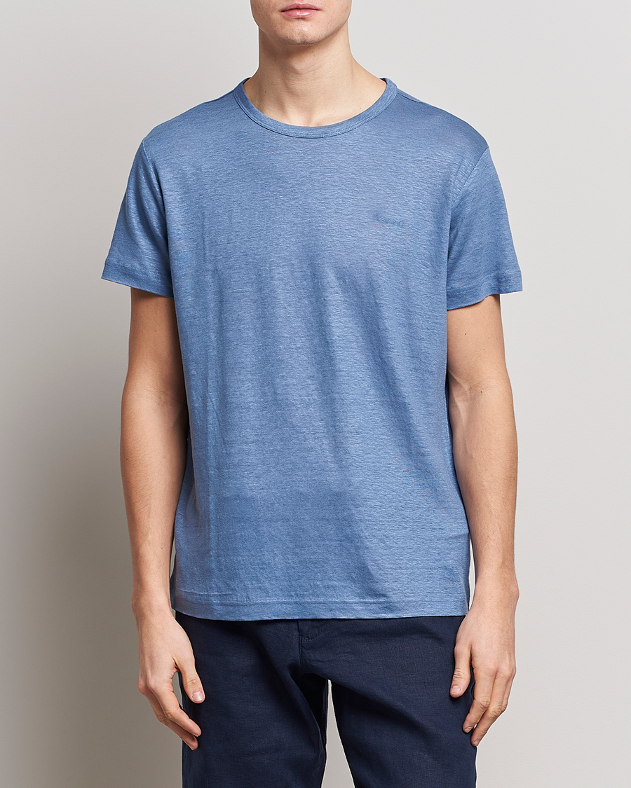 Hombres | Camisetas | GANT | Cotton/Linen Crew Neck T-Shirt Salty Sea Blue