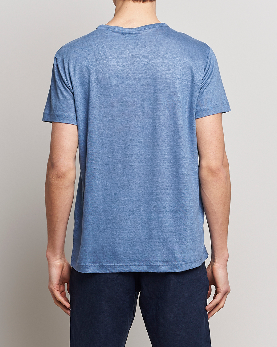 Hombres | Camisetas | GANT | Cotton/Linen Crew Neck T-Shirt Salty Sea Blue