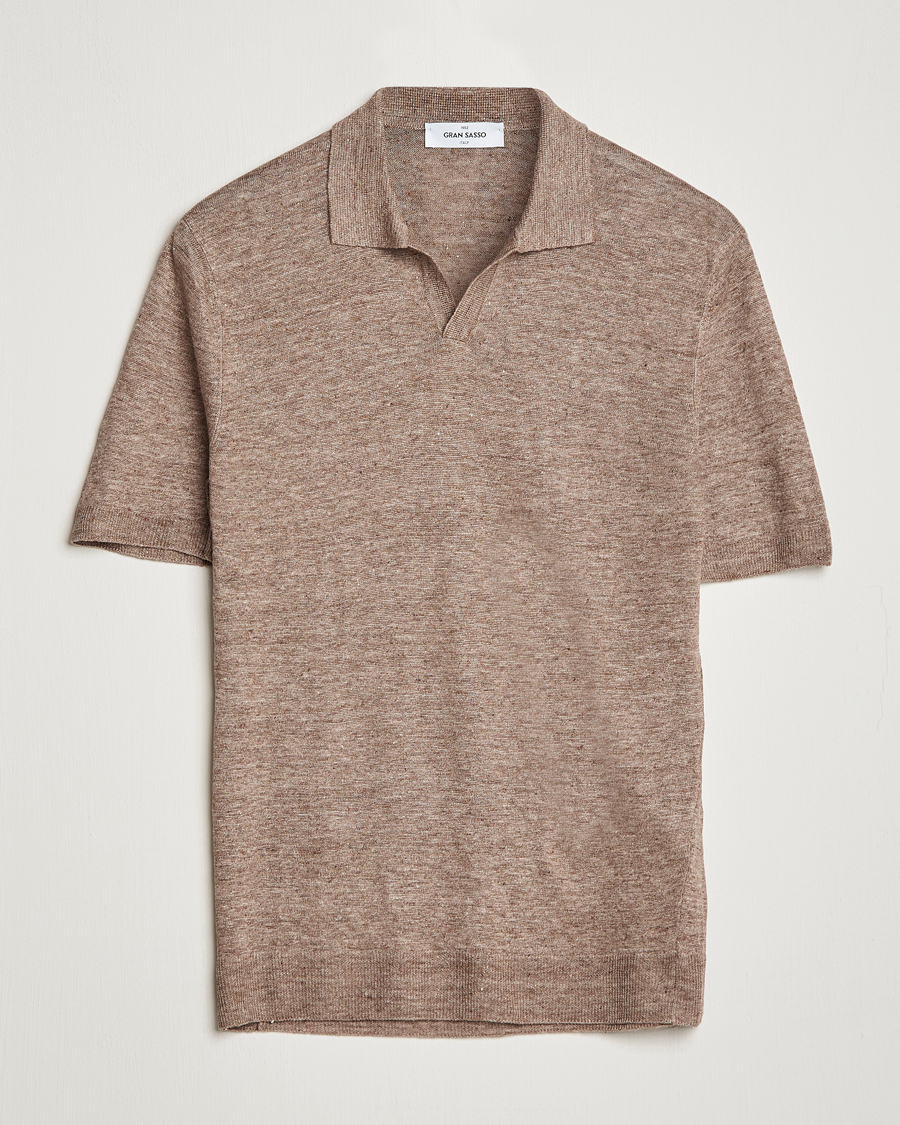 Hombres | Polos | Gran Sasso | Knitted Linen Polo Beige Melange